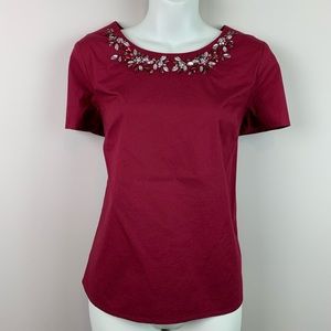 J Crew factory necklace top blouse size 4 burgundy